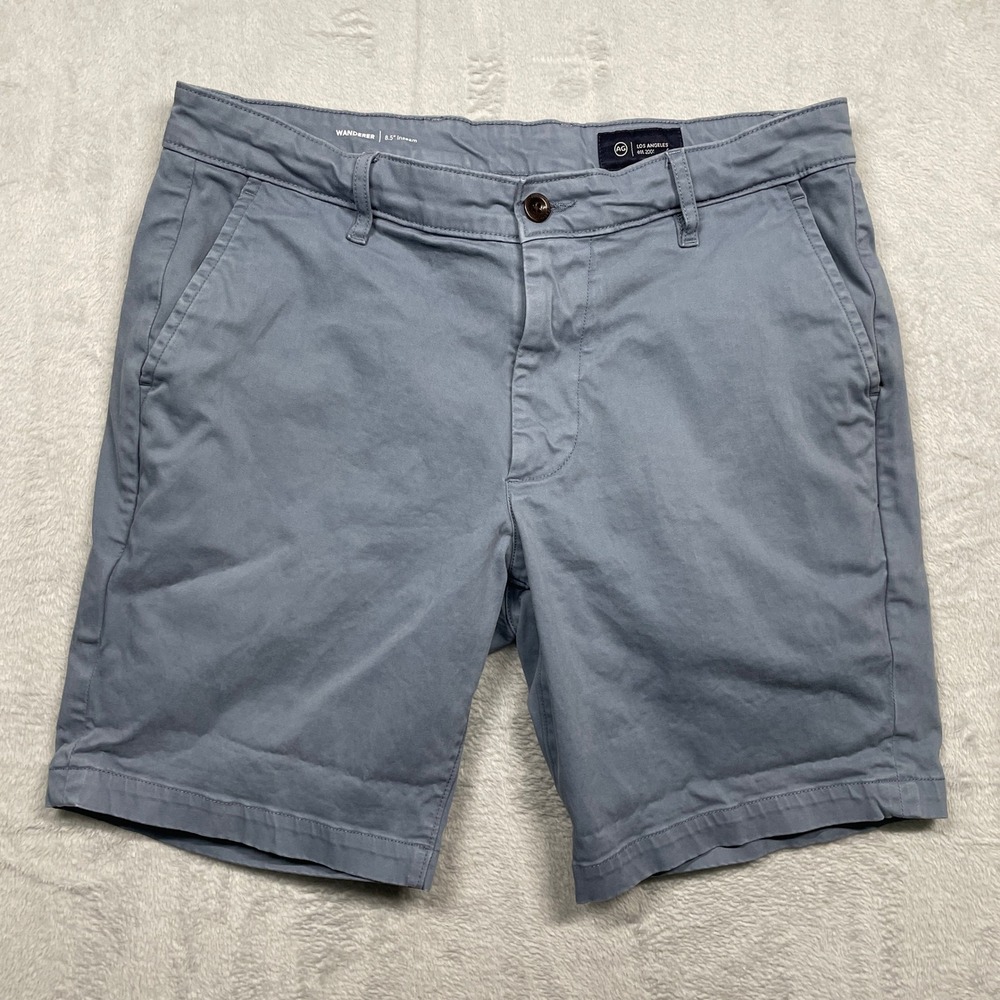 AG Adriano Goldschmied Wanderer Shorts Mens 32 Blue Grey Bice Slim Chino 8"